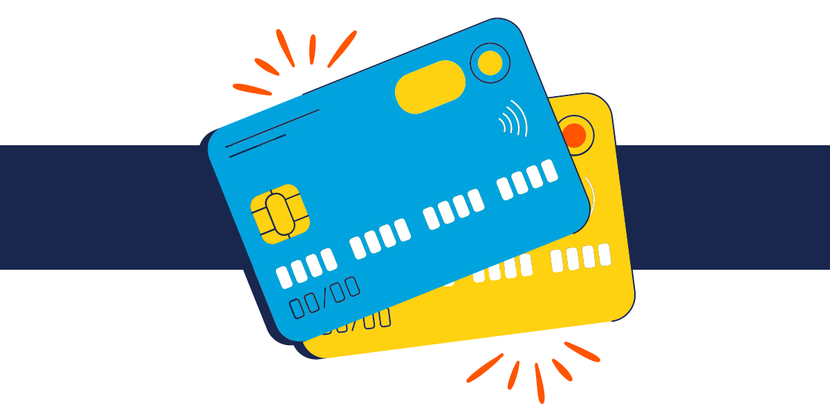 Two colorful credit card graphics